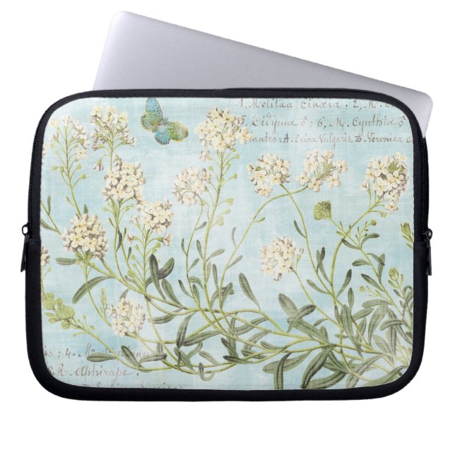 Blauw botanisch laptop sleeve (Voorkant)