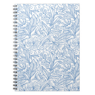Blauw botanisch lijnkunst spiraalnotitieboek notitieboek