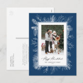 Blauw Botanisch Lijst Happy Chanoeka Foto Feestdagenkaart (Voorkant / Achterkant)