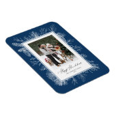 Blauw Botanisch Lijst Happy Chanoeka Foto Magneet (Rechterzijde)