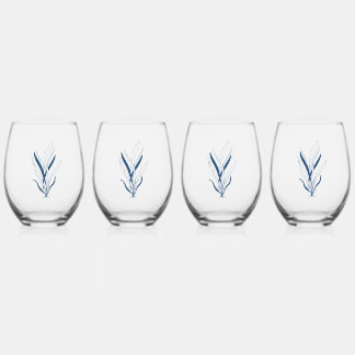 Blauw botanisch | Minimaal kust Wijnglas Zonder Voet
