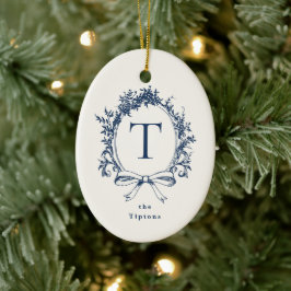 blauw botanisch monogram keramisch ornament