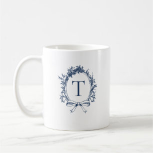  blauw botanisch monogram koffiemok