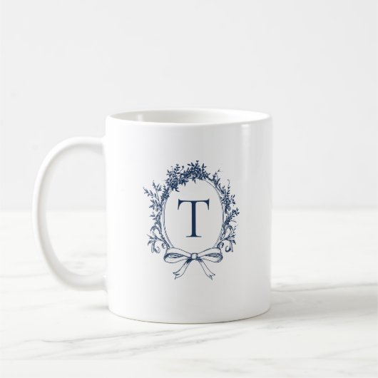  blauw botanisch monogram koffiemok (Links)