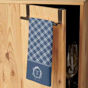 blauw botanisch monogram theedoek