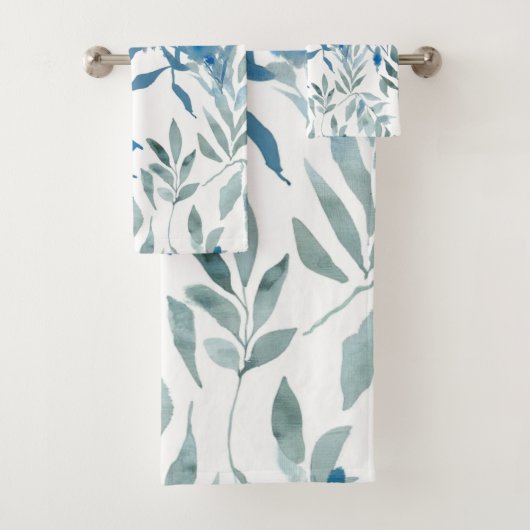 Blauw botanisch patroon bad handdoek (Insitu)