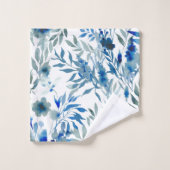 Blauw botanisch patroon bad handdoek (Wasdoekje)