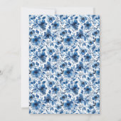 Blauw Botanisch Patroon Elegante Bloemen Huwelijk Kaart (Achterkant)