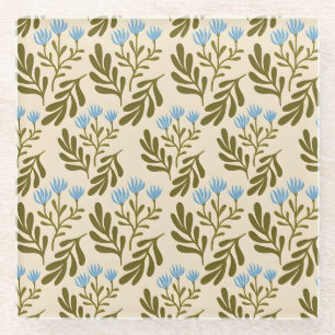 Blauw botanisch patroon glas in vintage stijl glazen onderzetter