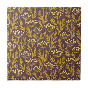 Blauw botanisch patroon in vintage-stijl keramiek tegeltje
