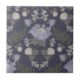 Blauw botanisch patroon in vintage-stijl keramiek tegeltje