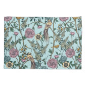 Blauw botanisch patroon in vintage-stijl kussensloop (Achterkant-Links)