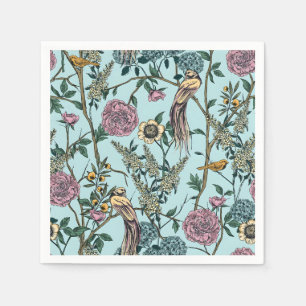Blauw botanisch patroon in vintage-stijl servet