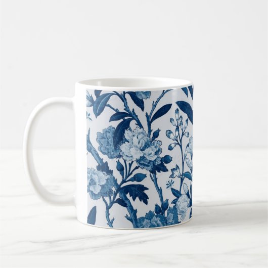 Blauw botanisch patroon koffiemok (Links)