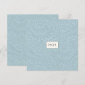 Blauw botanisch patroon monogram bedankkaart (Voorkant / Achterkant)