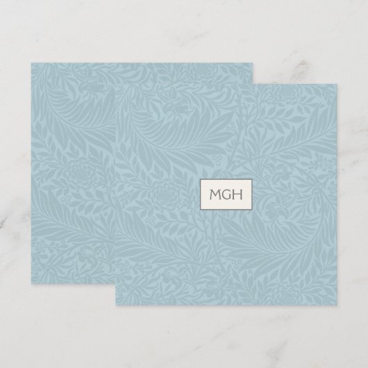 Blauw botanisch patroon monogram bedankkaart (Voorkant / Achterkant)