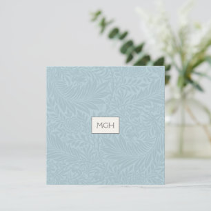 Blauw botanisch patroon monogram bedankkaart