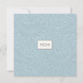 Blauw botanisch patroon monogram bedankkaart (Voorkant)