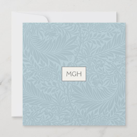 Blauw botanisch patroon monogram bedankkaart (Voorkant)