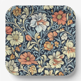 Blauw botanisch patroon op papier in vintage-stijl papieren bordje