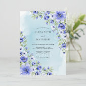 Blauw botanisch romantisch huwelijk kaart (Staand voorkant)