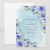 Blauw botanisch romantisch huwelijk kaart (Voorkant / Achterkant)