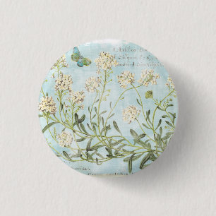 Blauw botanisch ronde button 3,2 cm