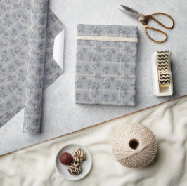 Blauw botanisch ruitpatroon cadeaupapier