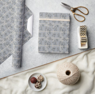 Blauw botanisch ruitpatroon cadeaupapier