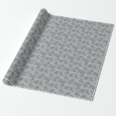 Blauw botanisch ruitpatroon cadeaupapier (Uitgerold)