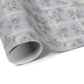 Blauw botanisch ruitpatroon cadeaupapier (Rol Hoek)