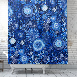 Blauw Botanisch Shibori Douchegordijn