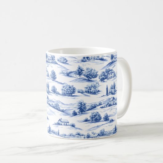 Blauw botanisch toilepatroon koffiemok (Voorkant rechts)