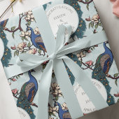 Blauw botanisch trouwpeacock & bloemen cadeaupapier