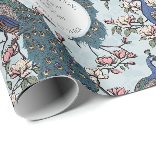 Blauw botanisch trouwpeacock & bloemen cadeaupapier (Rol Hoek)