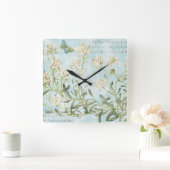 Blauw botanisch vierkante klok (Huis)
