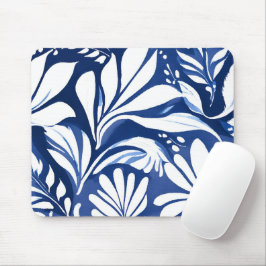 Blauw botanisch watercolor bloemmotief muismat