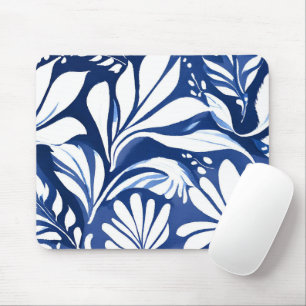 Blauw botanisch watercolor bloemmotief muismat