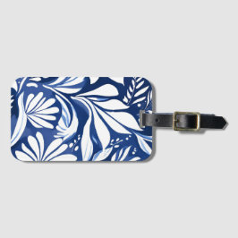 Blauw botanisch waterverf bloemmotief bagagelabel