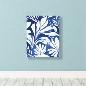Blauw botanisch waterverf bloemmotief canvas afdruk (Insitu (Houten vloer))