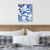 Blauw botanisch waterverf bloemmotief canvas afdruk (Insitu (Slaapkamer))