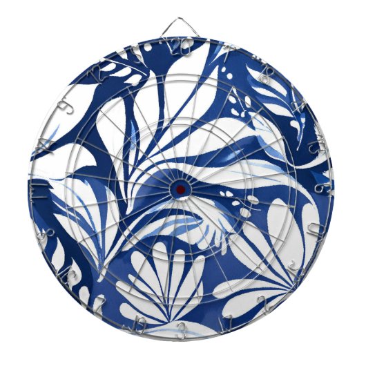 Blauw botanisch waterverf bloemmotief dartbord (Voorkant)