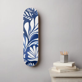 Blauw botanisch waterverf bloemmotief persoonlijk skateboard