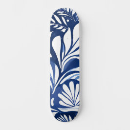 Blauw botanisch waterverf bloemmotief persoonlijk skateboard