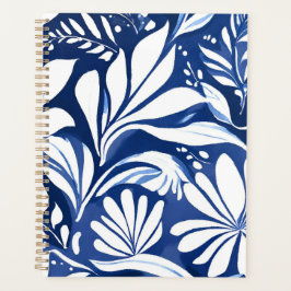 Blauw botanisch waterverf bloemmotief planner