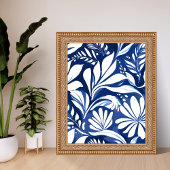 Blauw botanisch waterverf bloemmotief poster
