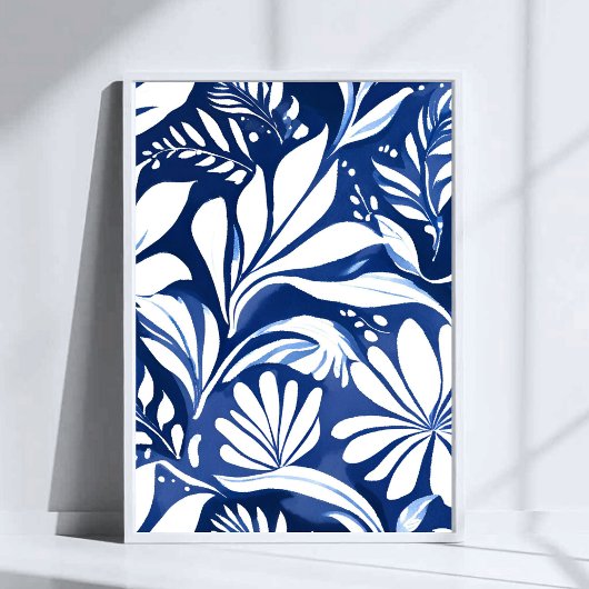 Blauw botanisch waterverf bloemmotief poster
