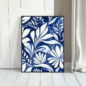 Blauw botanisch waterverf bloemmotief poster