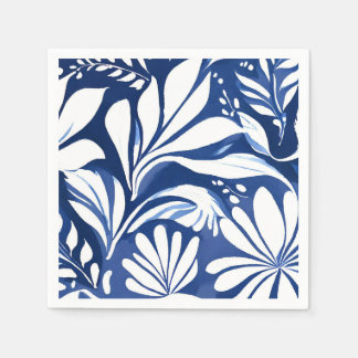 Blauw botanisch waterverf bloemmotief servet