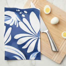 Blauw botanisch waterverf bloemmotief theedoek